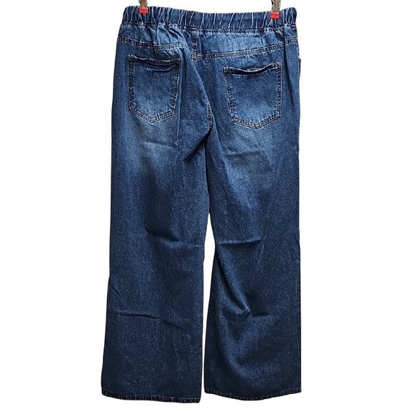 Relaxed Fit Women's Distressed Pull On Elastic Waist Jeans Med Blue Size XXL - Picture 2 of 9